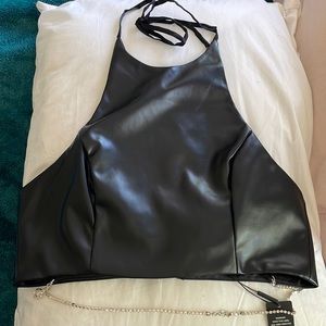 Fashion Nova: faux leather halter crop top. Size medium